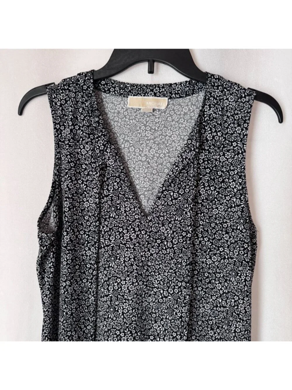Michael Kors Women Black White Floral Sleeveless Knee Length Dress Size M